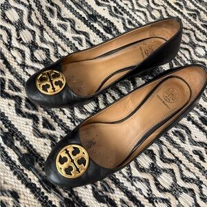 Tory Burch Black Heels with Gold Emblem